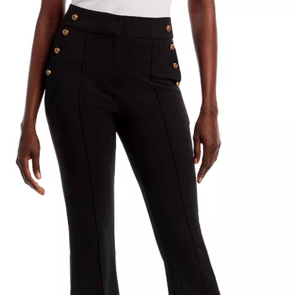 Bloomingdale's Aqua Button Trim High Rise Flare Pants, Black, Size XS